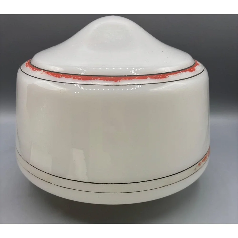 Vtg White Glass Ceiling Light Fixture Shade Red Stripe‎ Replacement Globe Lamp